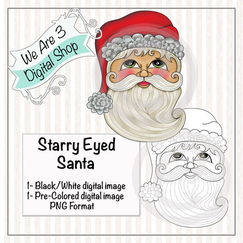 We Are 3 Digital Shop Starry Eyed Santa Black and White and image 0