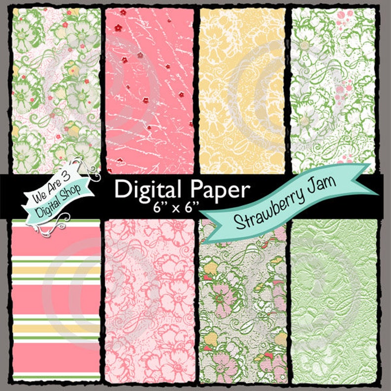 We Are 3 Digital Paper Strawberry Jam image 0