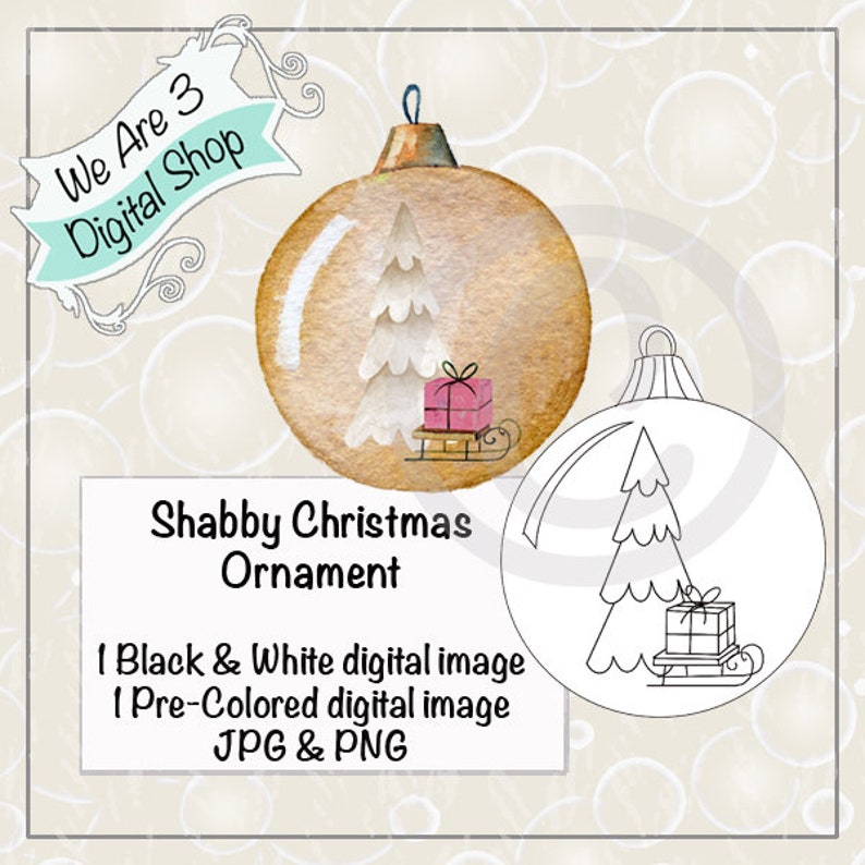 We Are 3 Digital Shop Shabby Christmas Ornament Vintage image 0