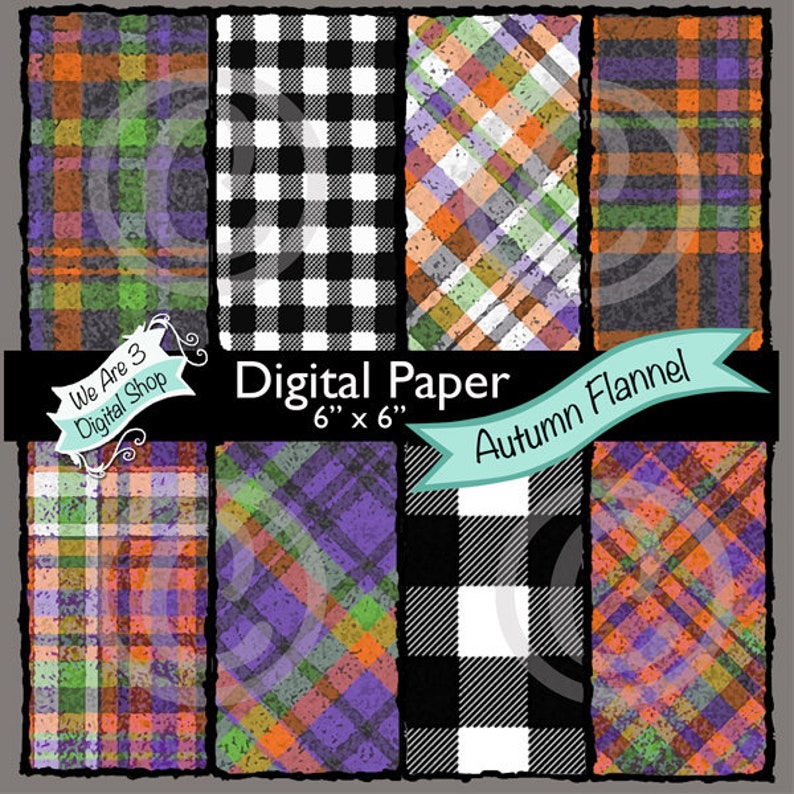 We Are 3 Digital PaperAutumn Flannel Plaid Black Purple image 0