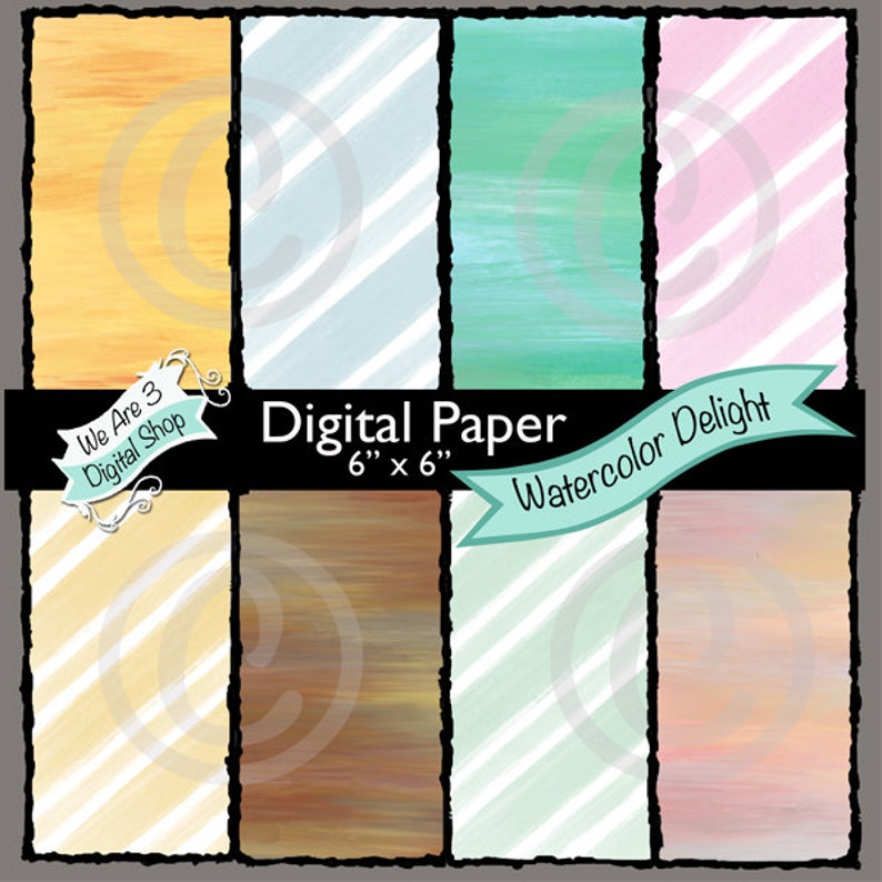 We Are 3 Digital Paper Watercolor Delight image 0