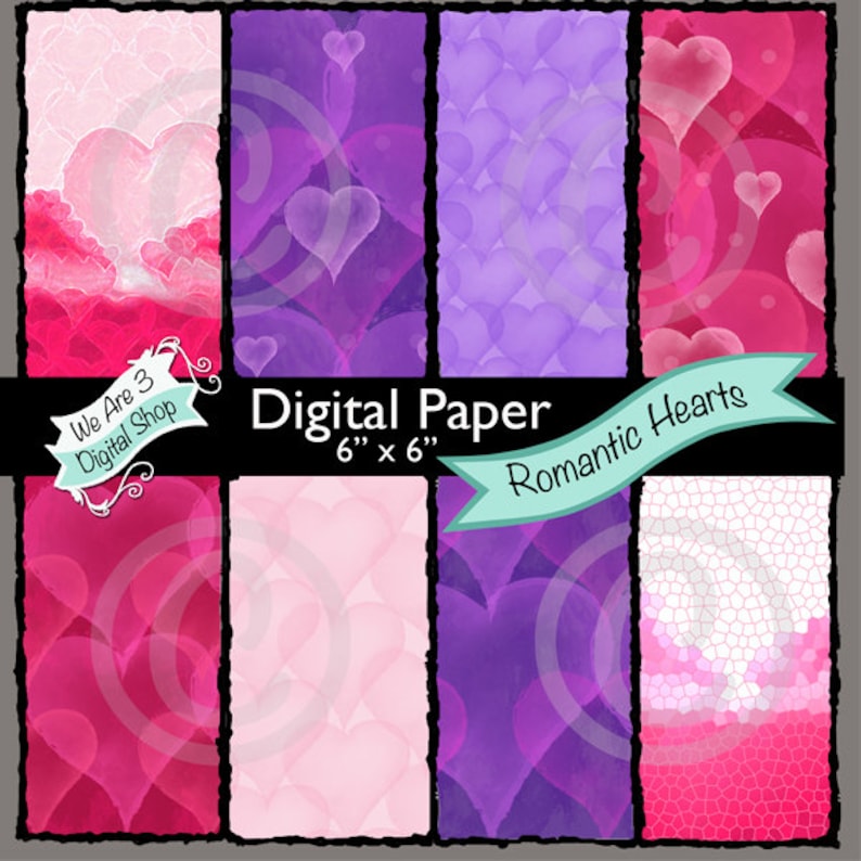 We Are 3 Digital Paper Romantic Hearts Valentines Love image 0