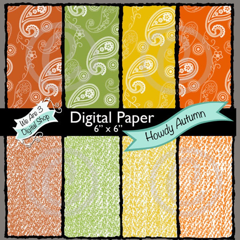 We Are 3 Digital Paper Howdy Autumn Cowboy Denim Bandana image 0