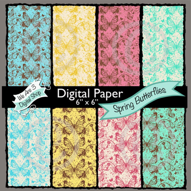 We Are 3 Digital Paper  Spring Butterflies image 0