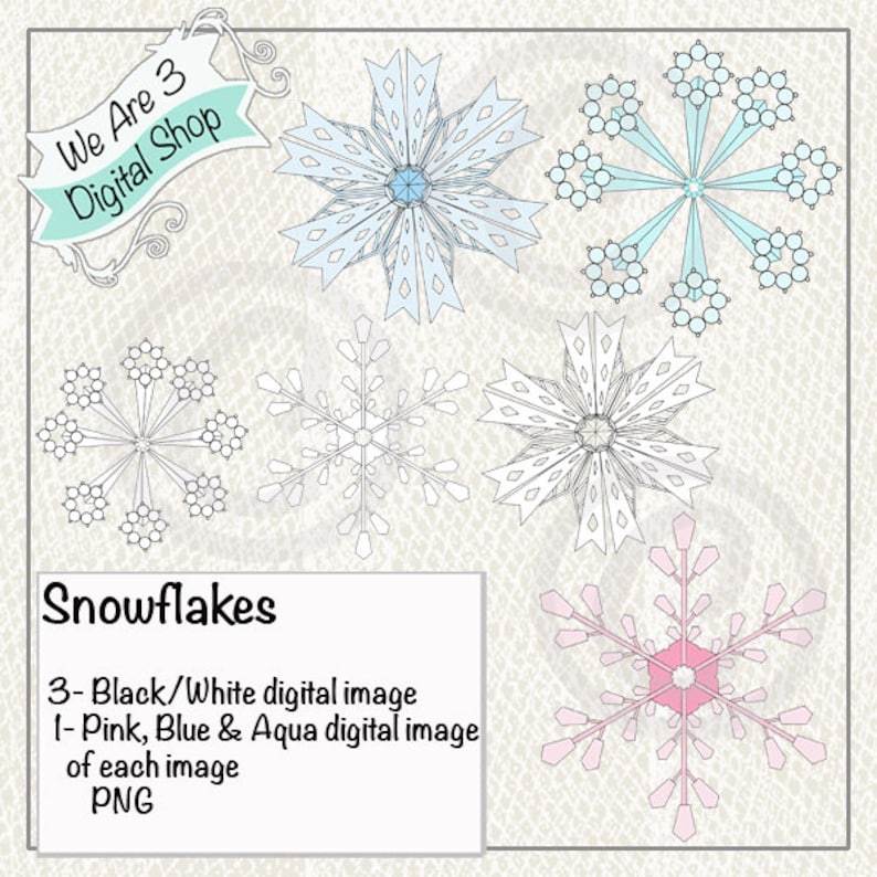 We Are 3 Digital Shop  Snowflakes  3 Black and White 3 Pink image 0