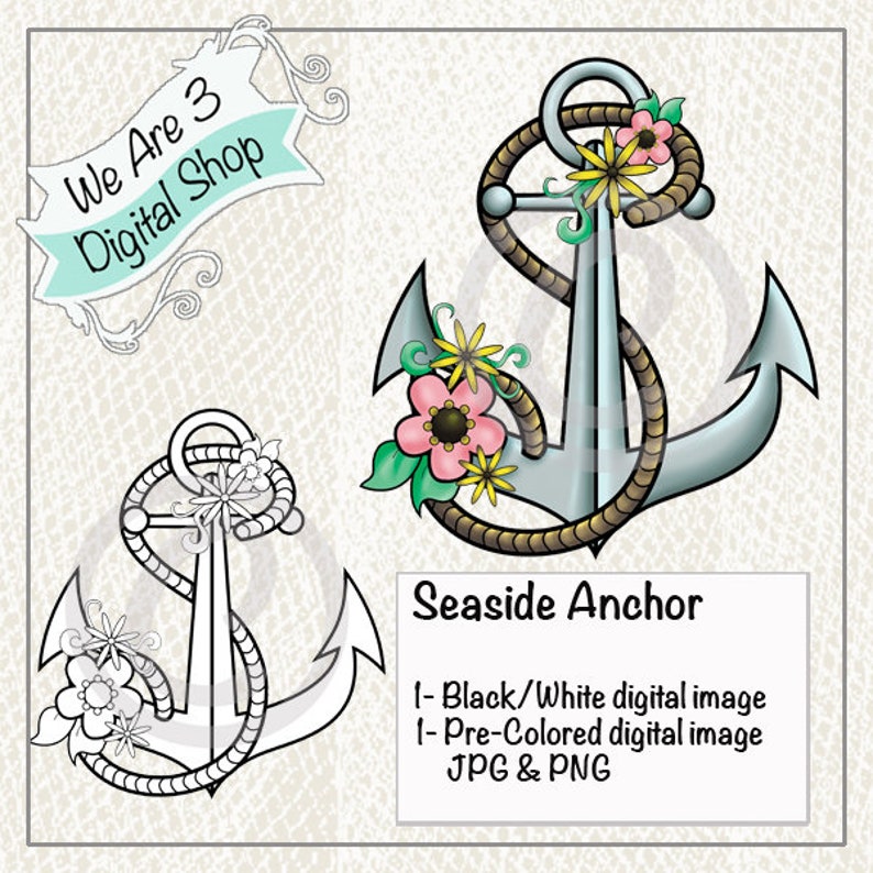 We Are 3 Digital Shop Seaside Anchor Pre-Colored Digital image 0