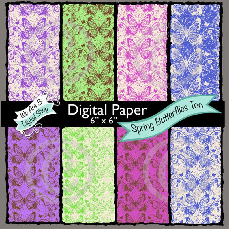 We Are 3 Digital Paper  Spring Butterflies Too image 0