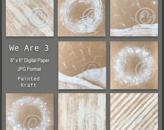 We Are 3 Digital Paper - Painted Kraft, Faux Kraft paper, textures, winter