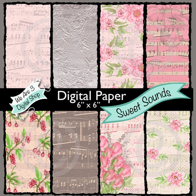 We Are 3 Digital Paper  Sweet Sounds Birthday Music Notes image 0