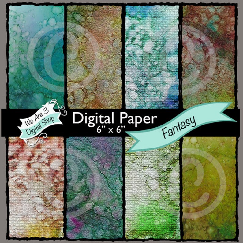 We Are 3 Digital Paper  Fantasy Fairy Alcohol Ink image 0
