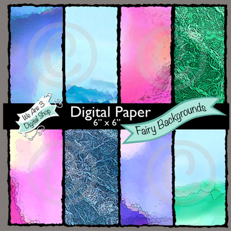 We Are 3 Digital Paper Fairy Backgrounds Watercolor image 0