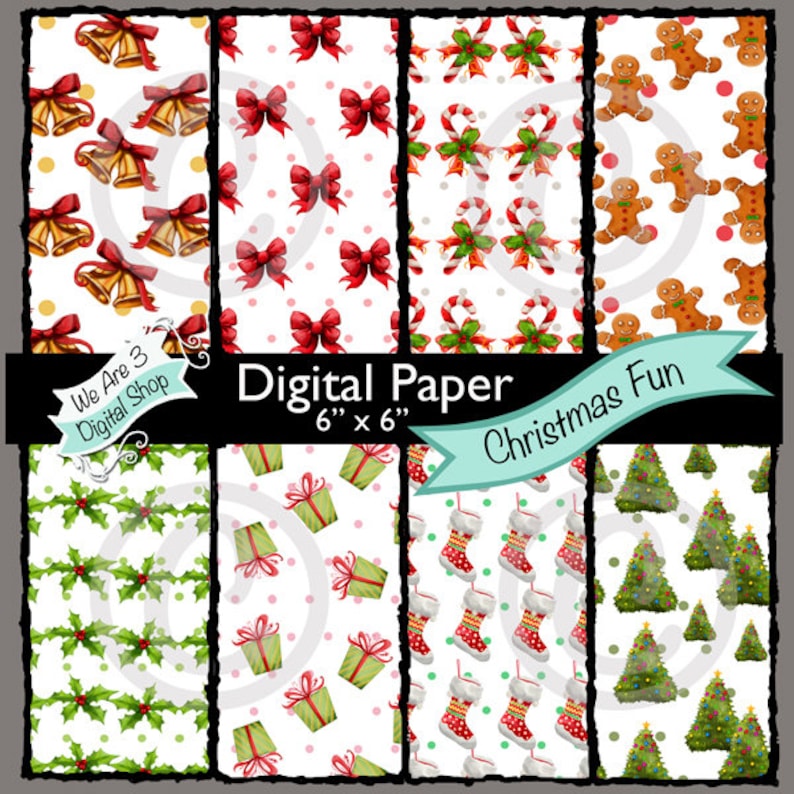 We Are 3 Digital Paper Christmas Fun Bells Trees image 0