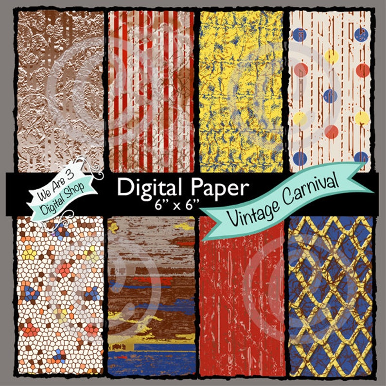 We Are 3 Digital Paper Vintage Carnival image 0