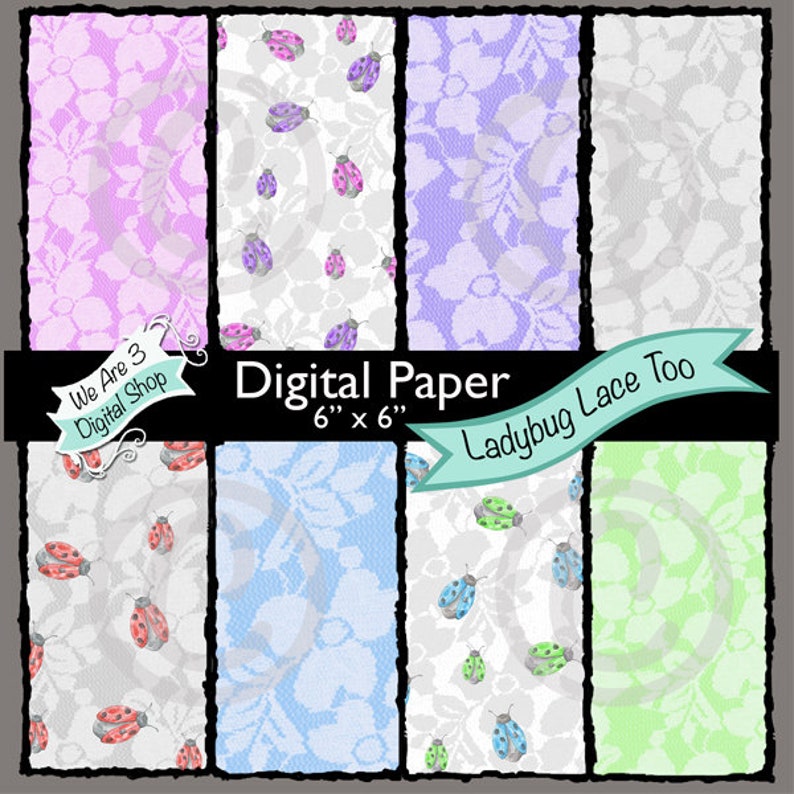 We Are 3 Digital Paper Ladybug Lace Too image 0