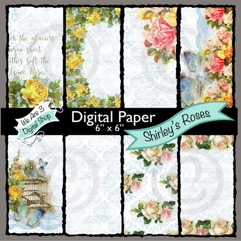 We Are 3 Digital Paper  Shirley's Roses Floral Garden image 0