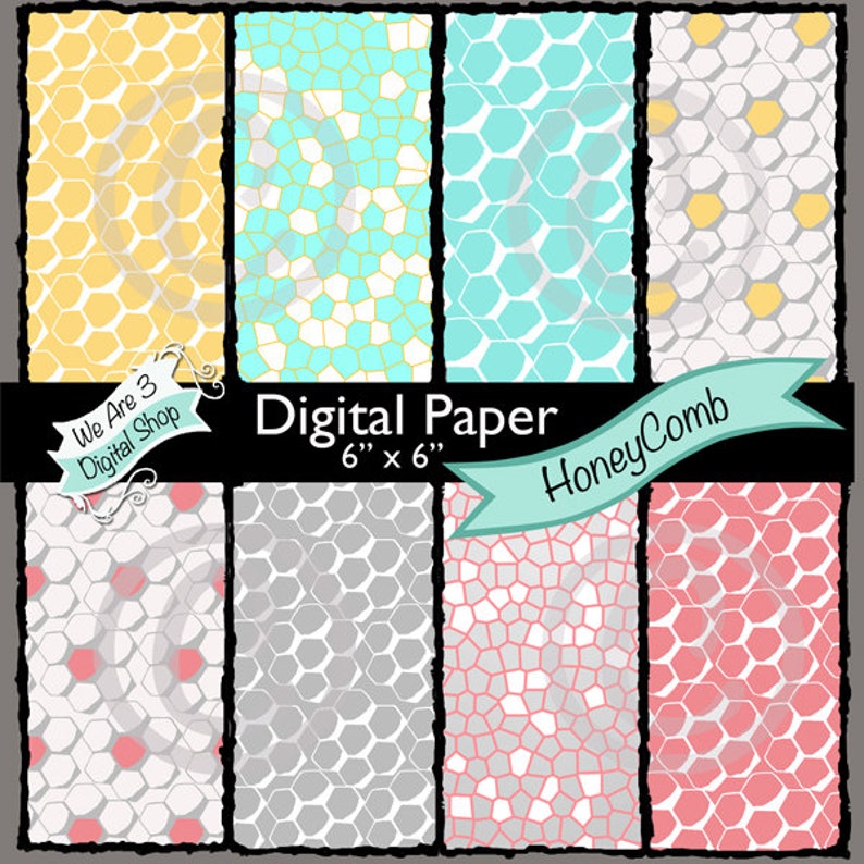 We Are 3 Digital Paper Bumble Bee Honeycomb image 0