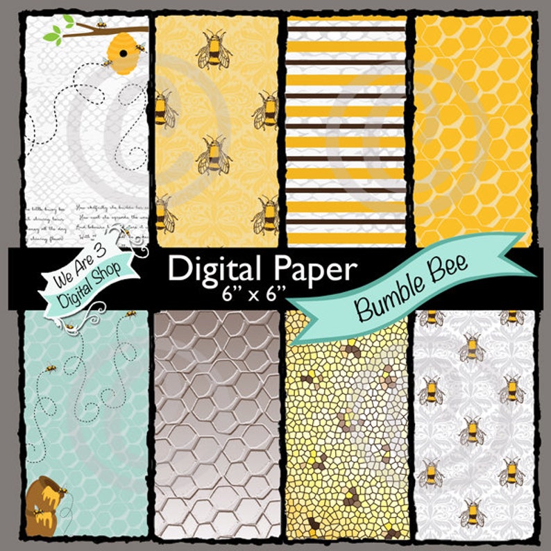 We Are 3 Digital Paper Bumble Bee Honeycomb image 0
