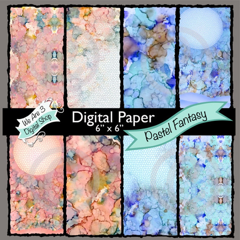 We Are 3 Digital Paper  Pastel Fantasy Fairy  Alcohol Ink image 0