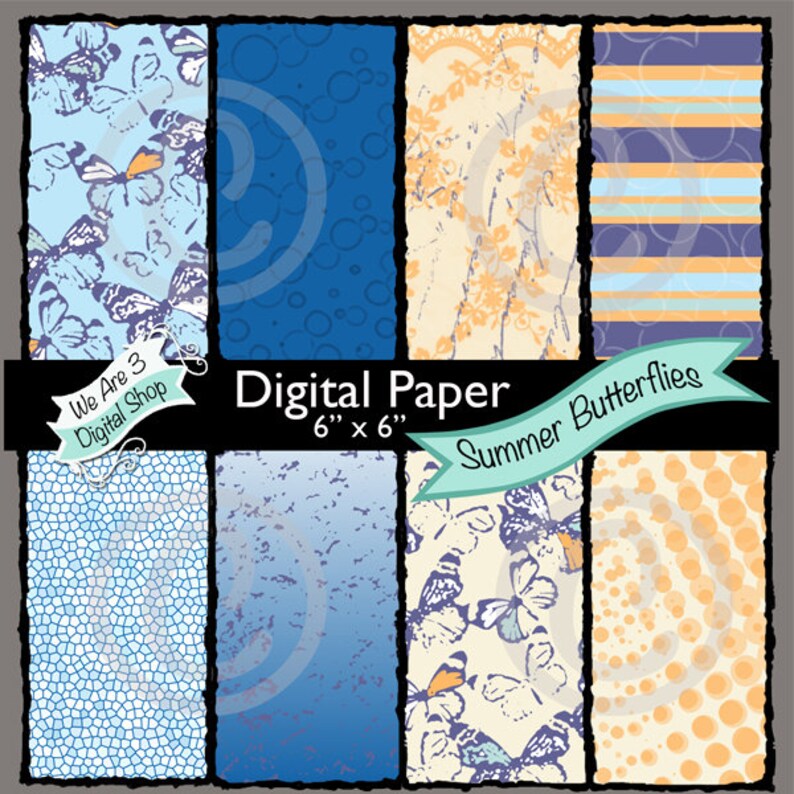 We Are 3 Digital Paper Summer Butterflies image 0