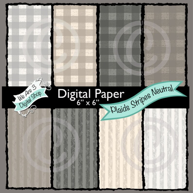 We Are 3 Digital Paper  Plaids Stripes Neutral Buffalo image 0