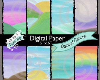 We Are 3 Digital Paper - Painted Canvas - Scenes, Rainbow, Sky, Fairy, Faux Canvas Texture