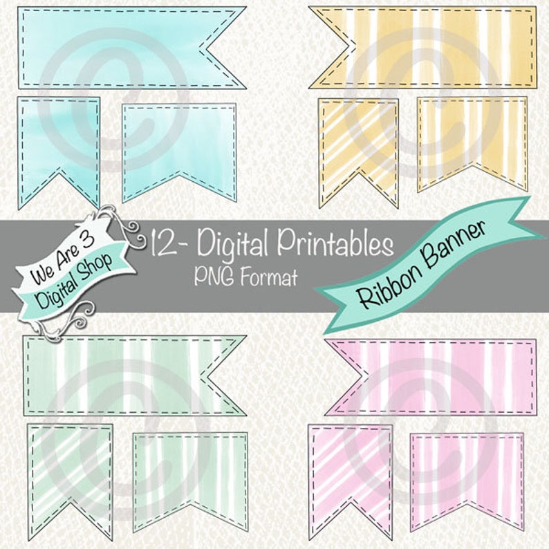 We Are 3 Digital Printables  Ribbon Banner image 0