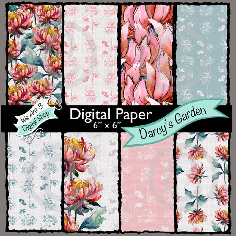 We Are 3 Digital Paper  Darcy's Garden Flowers Asters image 0