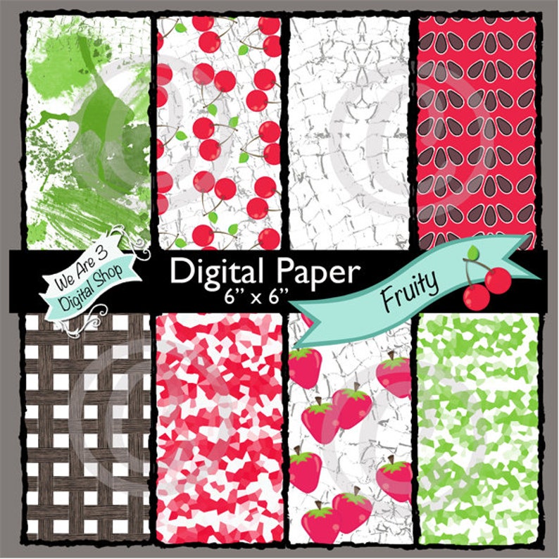 We Are 3 Digital Paper Fruity Summer Fruit image 0