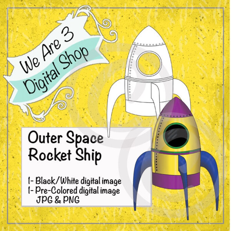 We Are 3 Digital Shop Outer Space Rocket Ship  Pre-Colored image 0
