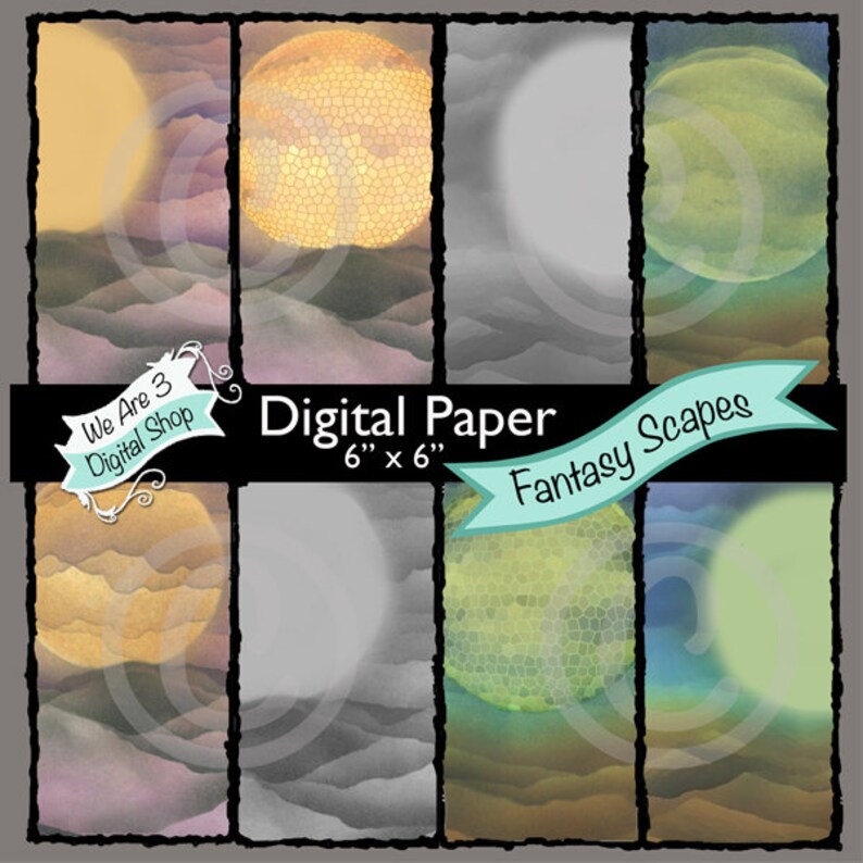 We Are 3 Digital Paper  Fantasy Scapes Moon Sun image 0