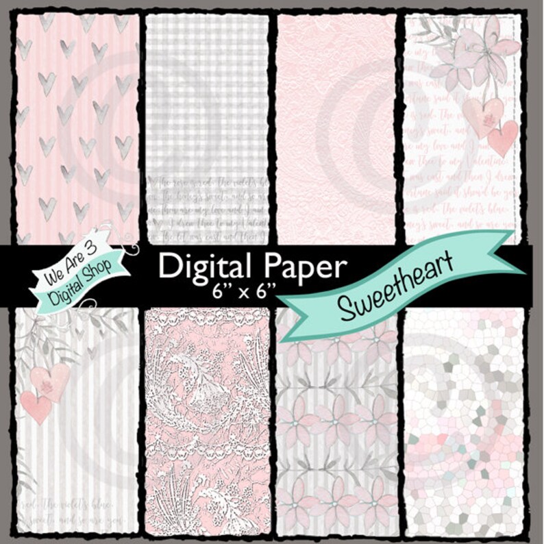 We Are 3 Digital Paper Sweetheart Valentines Hearts image 0