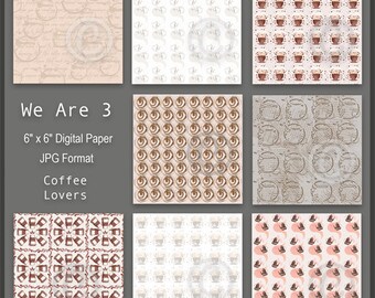 We Are 3 Digital Paper, Coffee Lovers, Coffee Cups, Coffee Stains