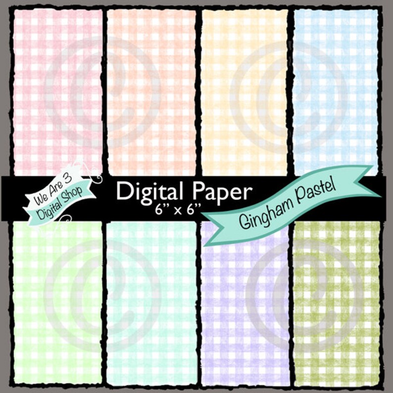 We Are 3 Digital Paper Gingham Pastel image 0