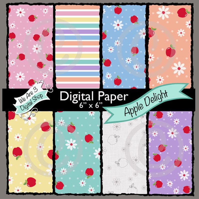 We Are 3 Digital Paper Apple Delight Vintage Apples image 0