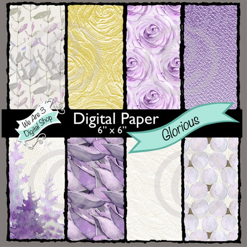 We Are 3 Digital Paper  Glorious Purple Roses Pine Trees image 0