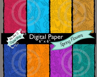 We Are 3 Digital Paper - Spring Flowers - Outline
