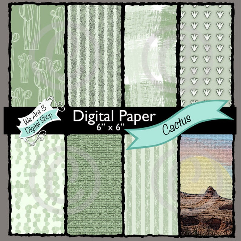 We Are 3 Digital Paper  Cactus Western Green image 0
