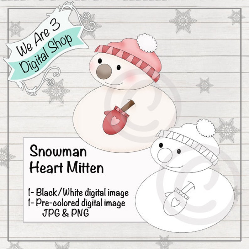 We Are 3 Digital Shop  Snowman  Heart Mitten Snow Winter image 0