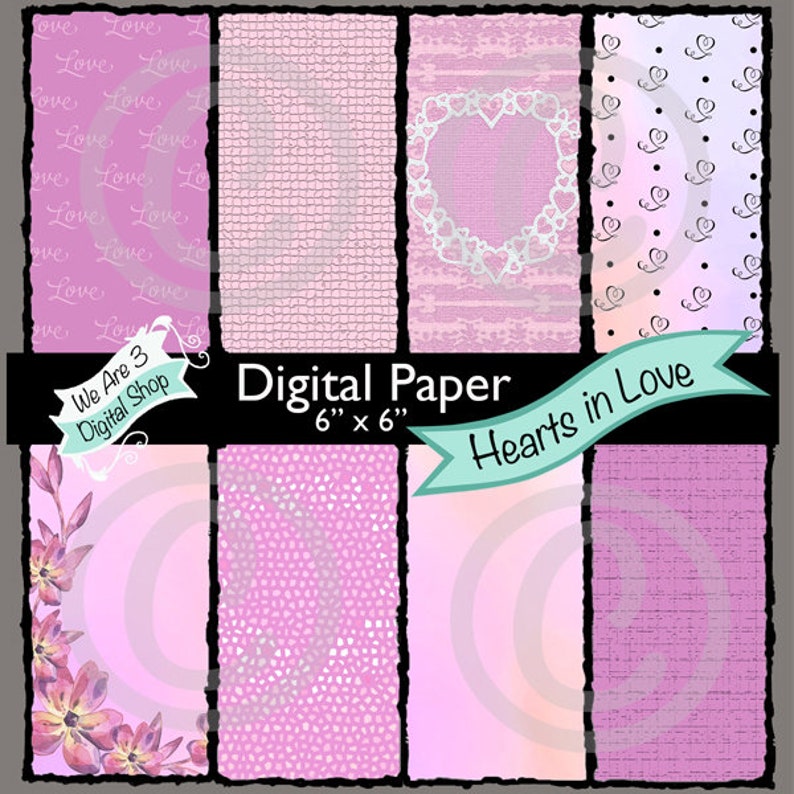 We Are 3 Digital Paper Hearts in Love image 0