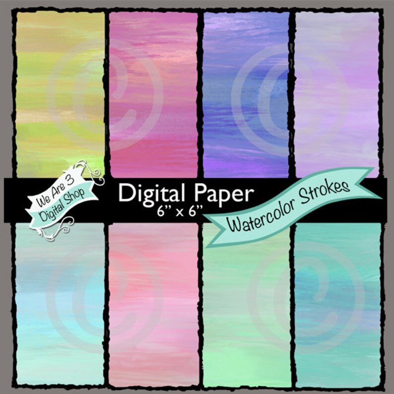 We Are 3 Digital Paper Watercolor Strokes image 0