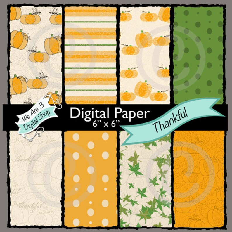 We Are 3 Digital Paper Thankful Pumpkin Harvest image 0