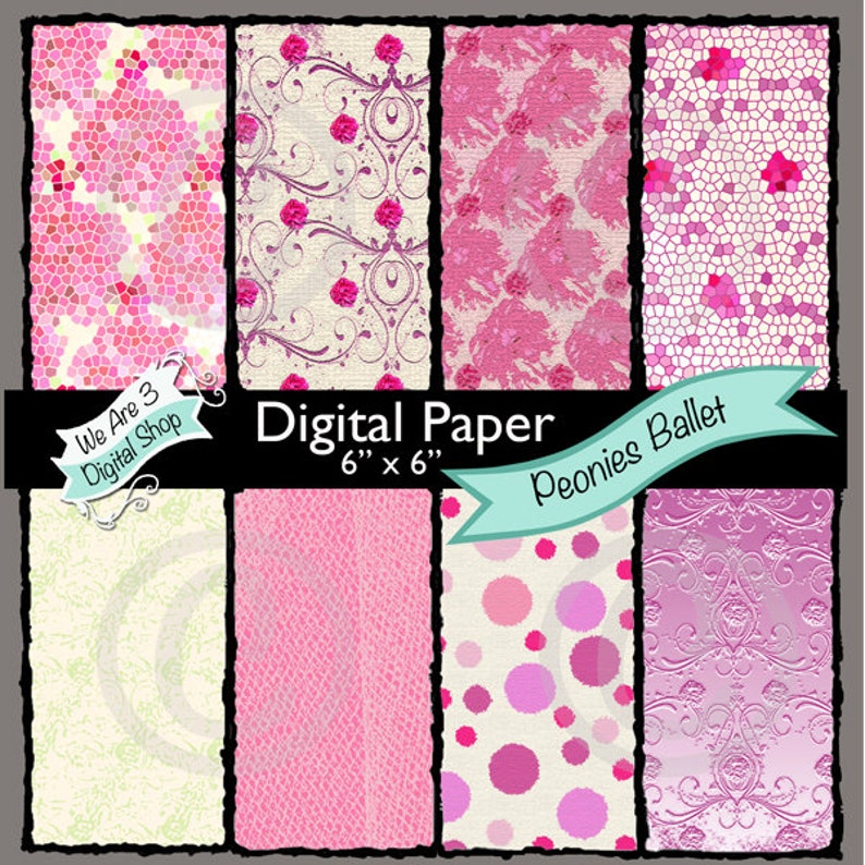 We Are 3 Digital Paper Peonies Ballet image 0