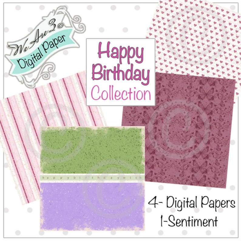 We Are 3 Digital Paper Happy Birthday & Sentiment image 0