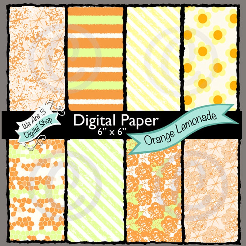 We Are 3 Digital Paper  Orange Lemonade image 0