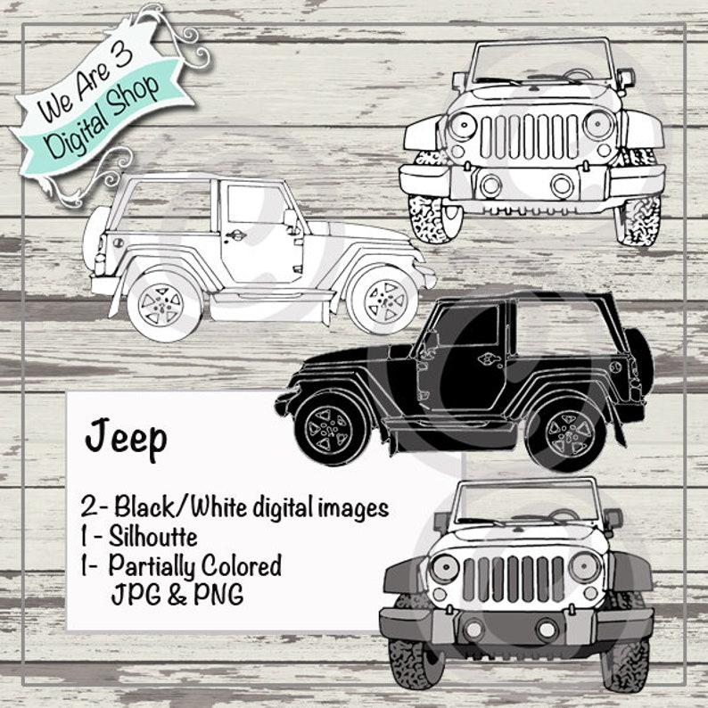 We Are 3 Digital Shop  Jeep   Black and White Silhouette image 0