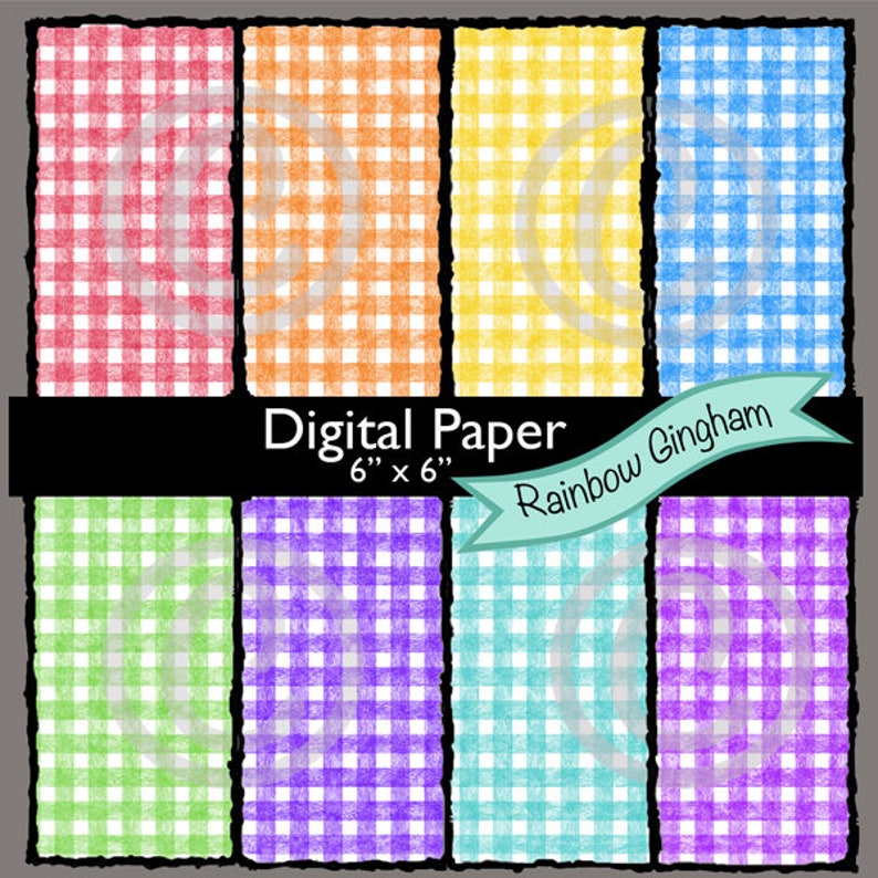 We Are 3 Digital Paper Rainbow Gingham image 0