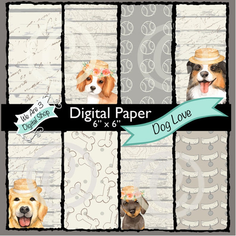 We Are 3 Digital Paper Dog Love image 0