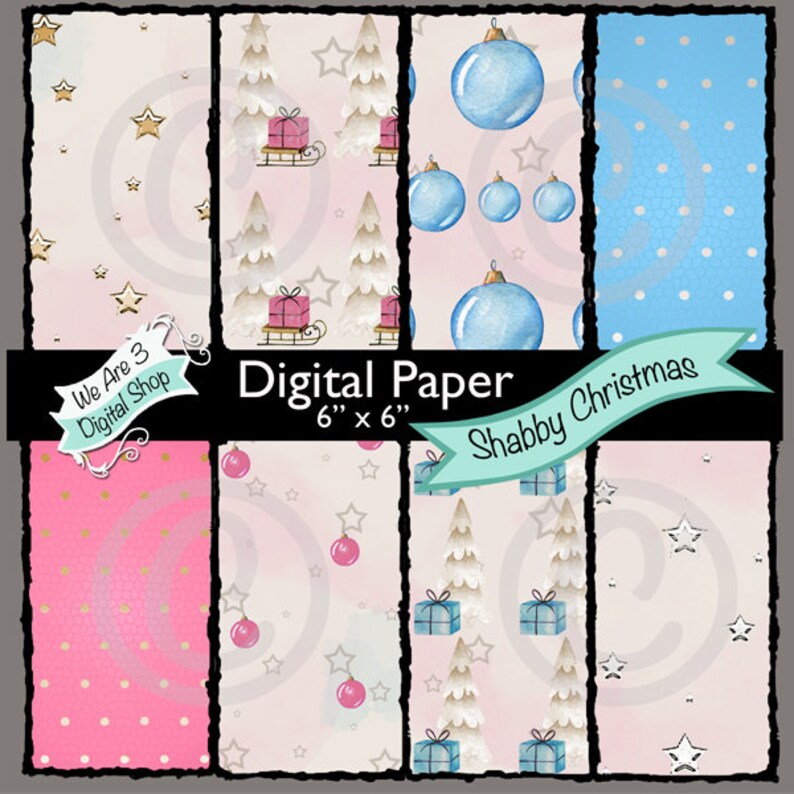 We Are 3 Digital Paper Shabby Christmas Vintage image 0