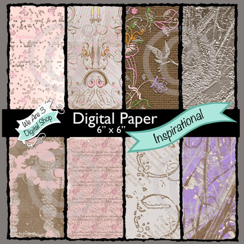 We Are 3 Digital Paper Inspirational Scripture Shabby Chic image 0