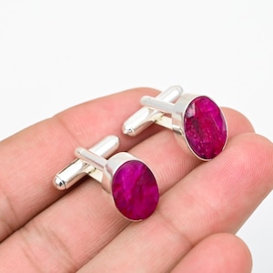 Sterling Silver Ruby Cufflinks, Kashmiri Gemstone Jewelry, Wedding Gift